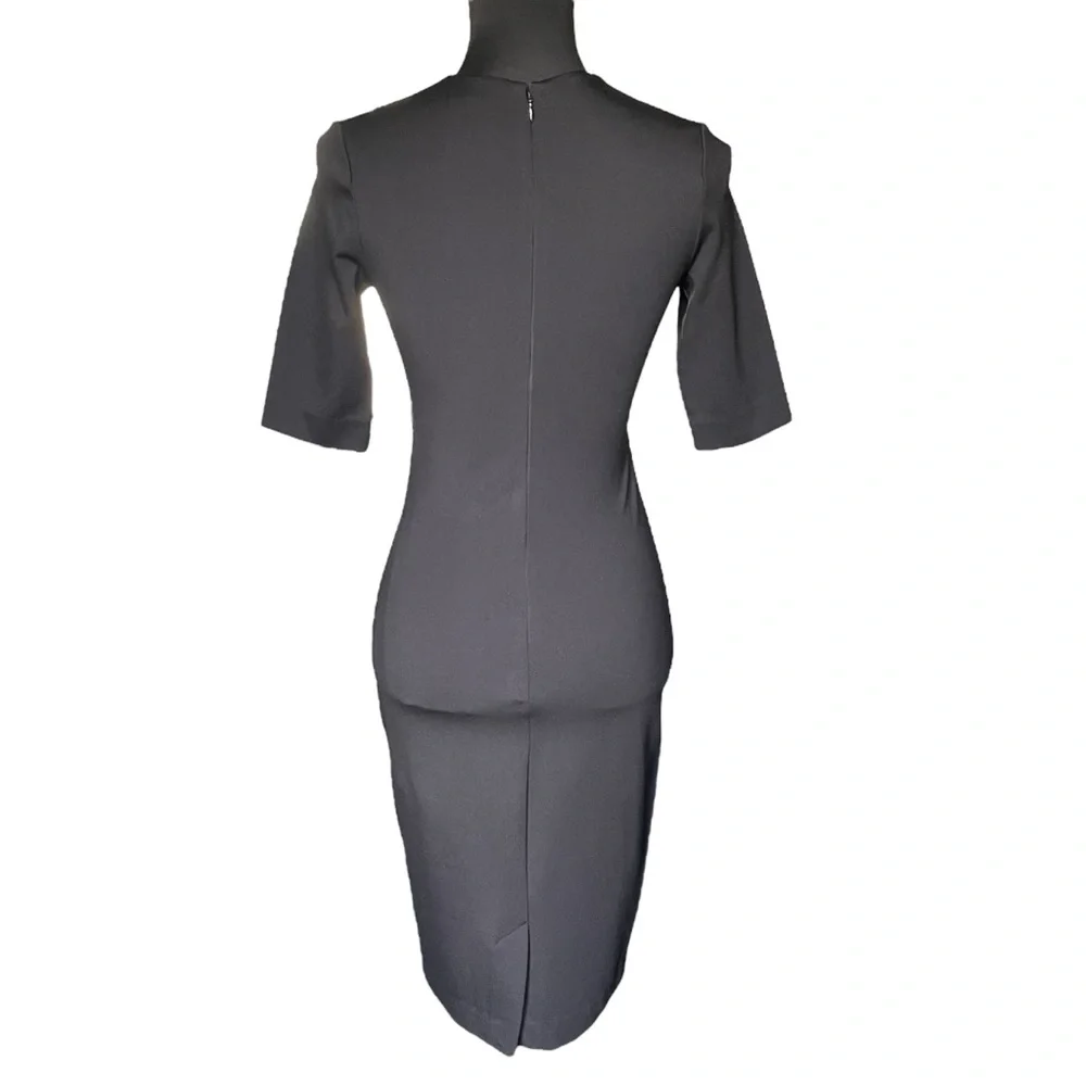 Aritzia Babaton Black V-Neck Elbow Sleeve Leon Midi Bodycon Dress (2) - Picture 7 of 15